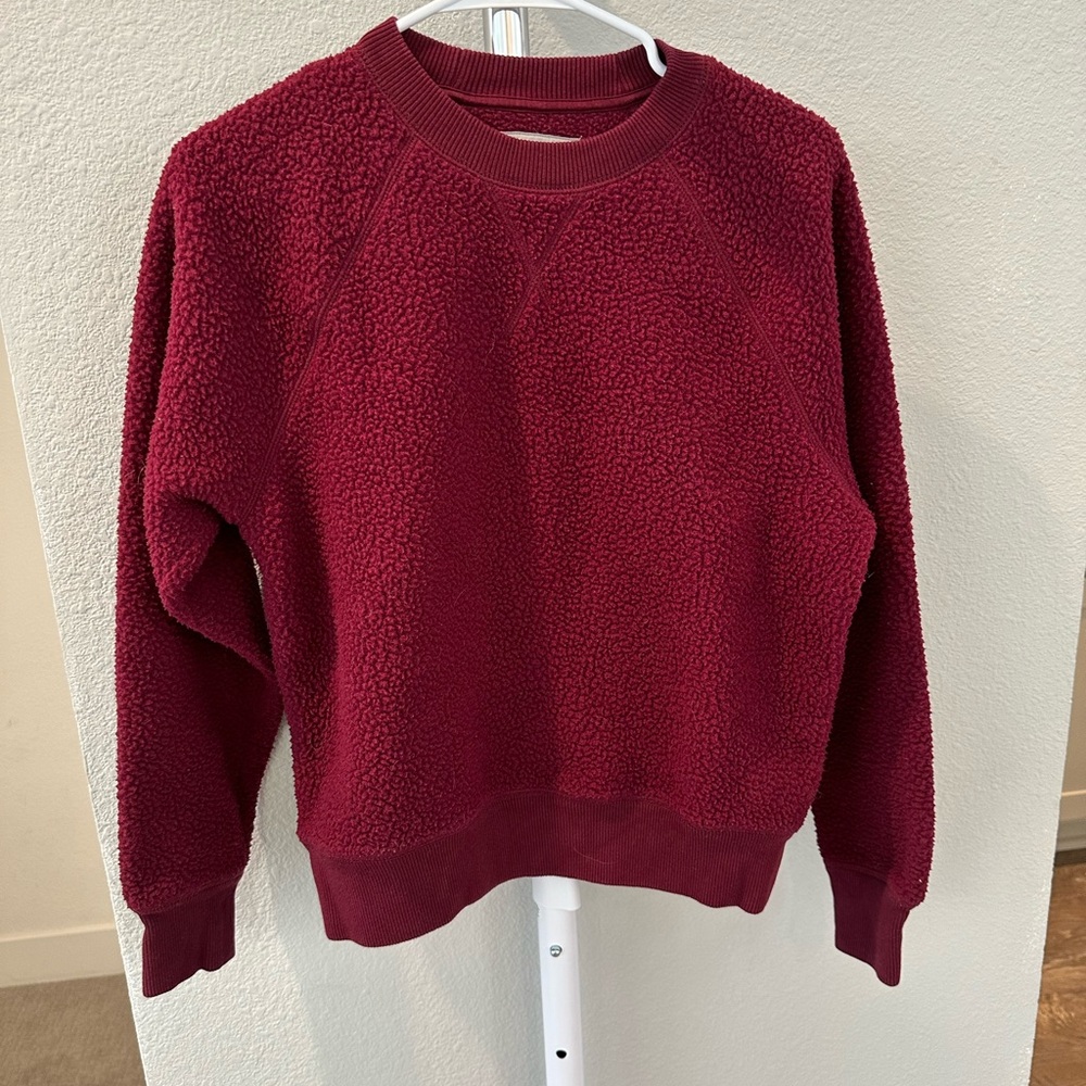 EVERLANE “Renew” Oxblood Burgundy Crew Neck Sherpa Sweater Top - Picture 7 of 10